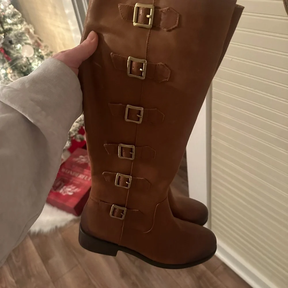 Women's Tall Buckle Riding Boots - Cognac - Picture 3 of 4